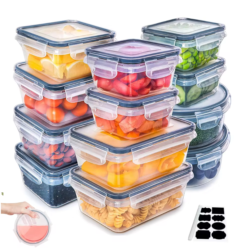 Set van 12 Vershoudbakjes – Luchtdichte Voedselbakjes met Deksel voor Koelkast en Meal Prep