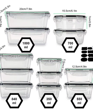 Set van 12 Vershoudbakjes – Luchtdichte Voedselbakjes met Deksel voor Koelkast en Meal Prep