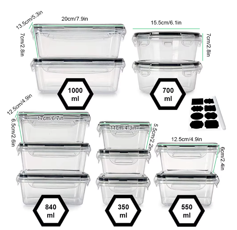 Set van 12 Vershoudbakjes – Luchtdichte Voedselbakjes met Deksel voor Koelkast en Meal Prep