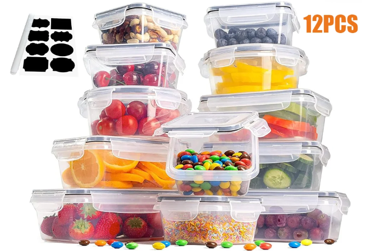 Set van 12 Vershoudbakjes – Luchtdichte Voedselbakjes met Deksel voor Koelkast en Meal Prep