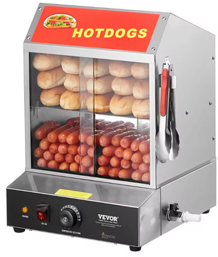 Hotdog Steamer 2-Laags – RVS Warmhouder met Temperatuurregeling en Glazen Display