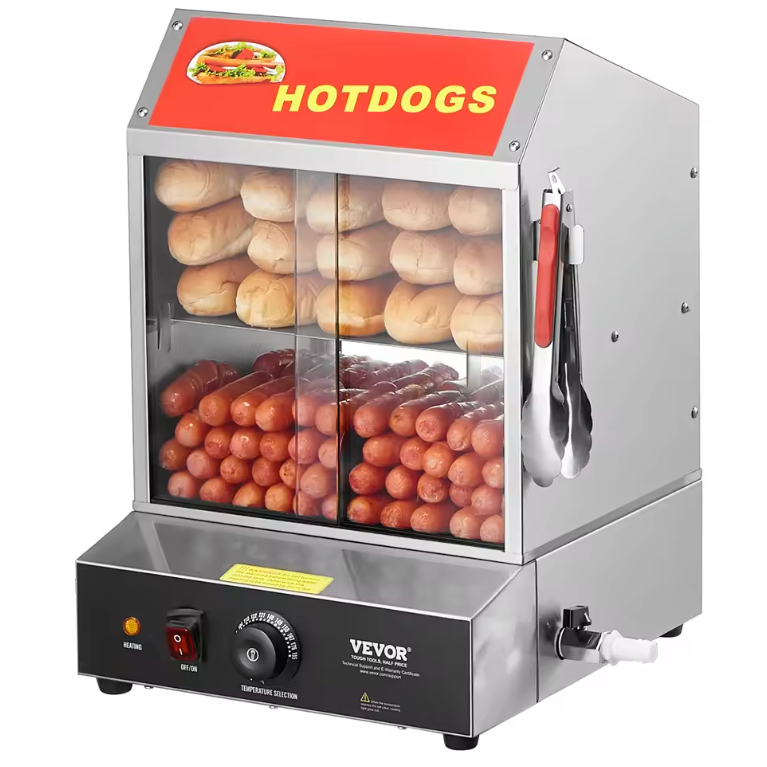 Hotdog Steamer 2-Laags – RVS Warmhouder met Temperatuurregeling en Glazen Display