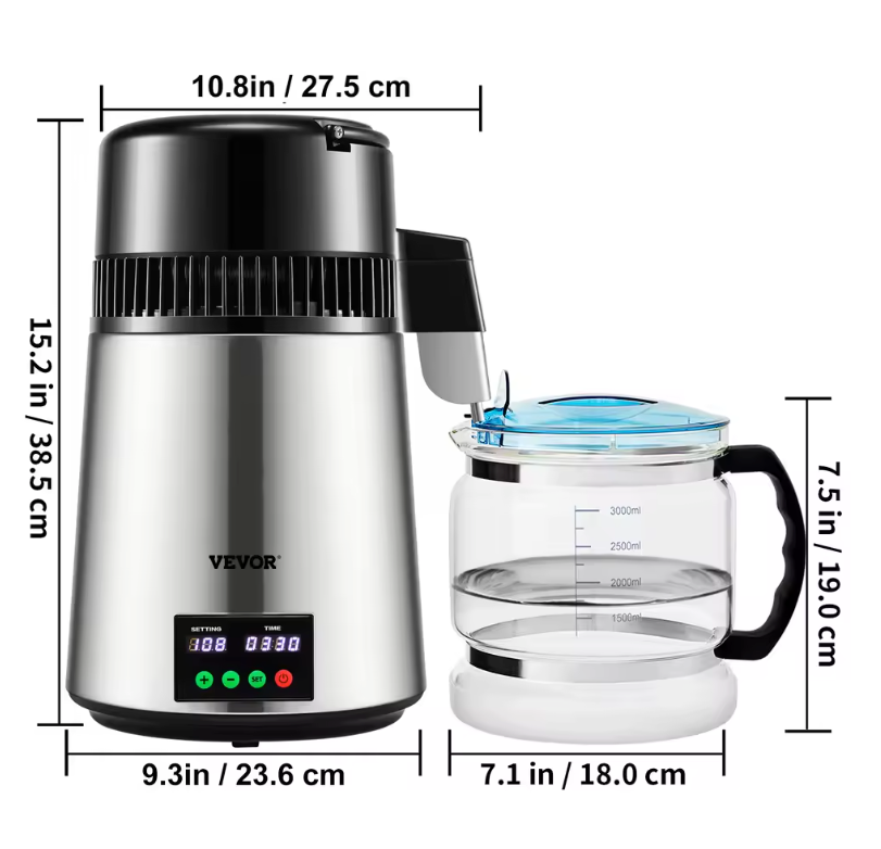 Waterdistilleerder 4L – Elektrische Waterfilter met Touchscreen en 1L/u Zuivering