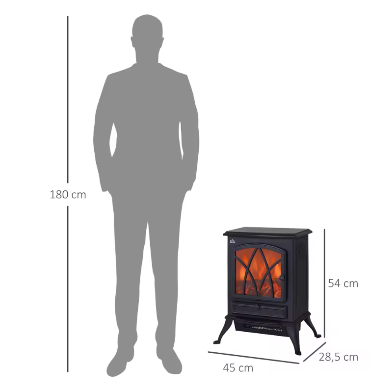 Elektrische Haardkachel Vrijstaand – 1000/2000W Sfeerhaard met LED Vlam Effect en Thermostaat
