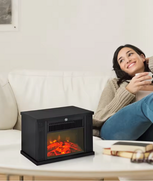 Elektrische Sfeerhaard Compact – 600/1200W Haardkachel met Vlam Effect en Thermostaat