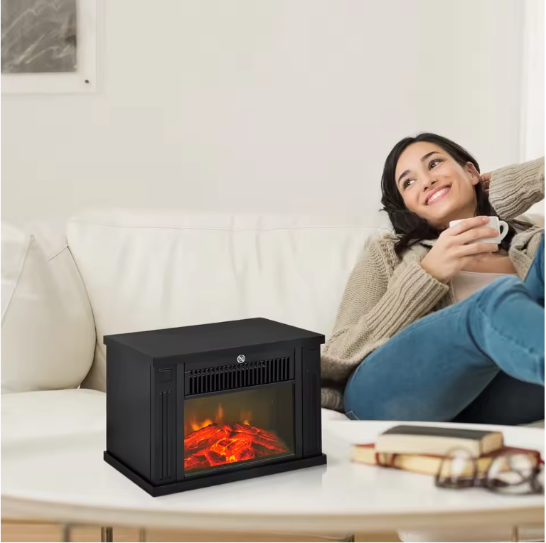 Elektrische Sfeerhaard Compact – 600/1200W Haardkachel met Vlam Effect en Thermostaat