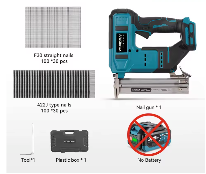 2-in-1 Elektrische Tacker en Spijkerpistool – Brushless Nailer/Stapler met Accu Aansluiting