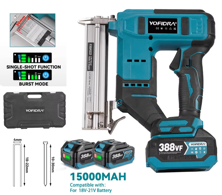 2-in-1 Elektrische Tacker en Spijkerpistool – Brushless Nailer/Stapler met Accu Aansluiting