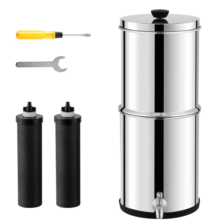 Gravity Waterfilter Systeem – RVS Waterzuiveraar met Koolstoffilters en Grote Capaciteit