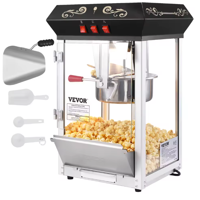 Popcorn Machine 8oz – Elektrische Popcornmaker 48 Cups met Verwarming en LED Verlichting