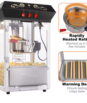 Popcorn Machine 8oz – Elektrische Popcornmaker 48 Cups met Verwarming en LED Verlichting