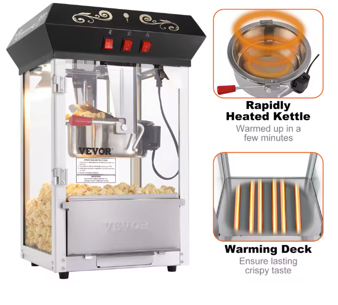 Popcorn Machine 8oz – Elektrische Popcornmaker 48 Cups met Verwarming en LED Verlichting