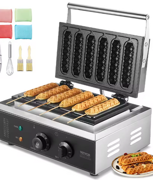 Wafelstok Maker 6 Stuks – Professionele Wafelijzer met Antiaanbaklaag en RVS Behuizing