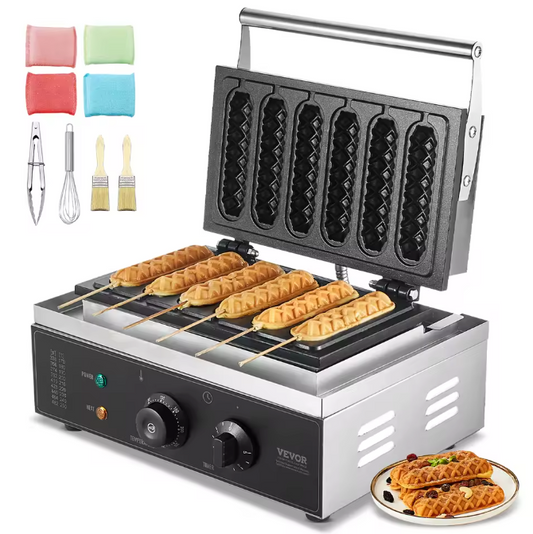 Wafelstok Maker 6 Stuks – Professionele Wafelijzer met Antiaanbaklaag en RVS Behuizing