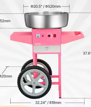 Suikerspin Machine 1000W met Kar – Professionele Cotton Candy Maker met RVS Kom