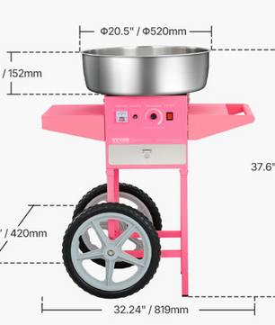 Suikerspin Machine 1000W met Kar – Professionele Cotton Candy Maker met RVS Kom