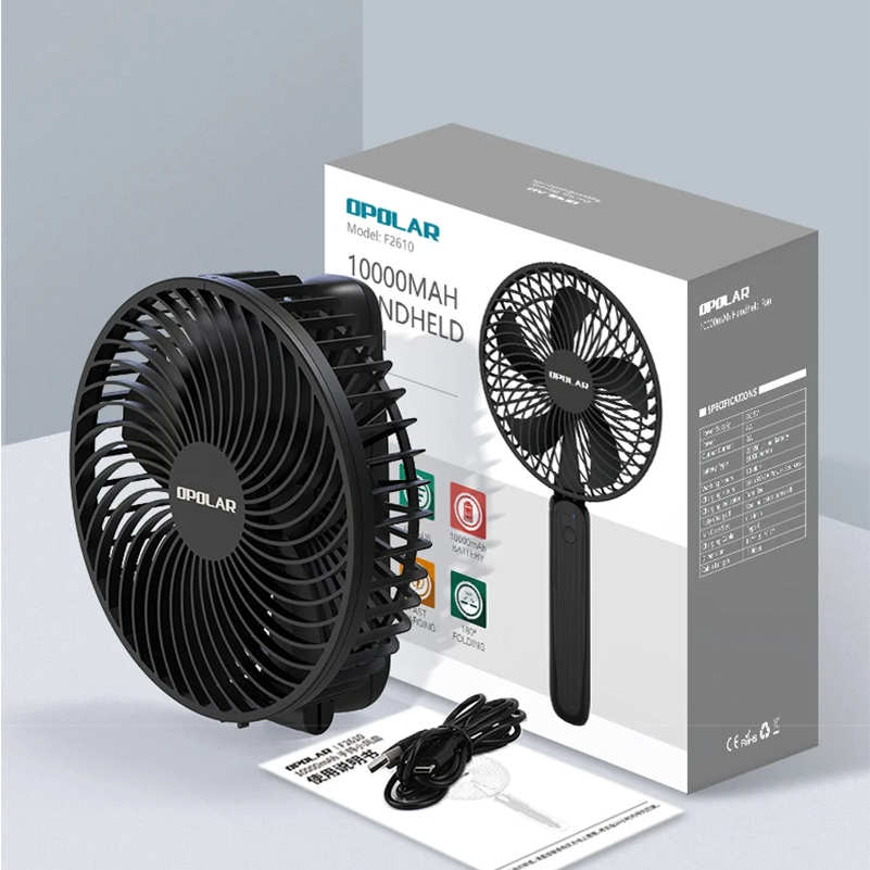 Mini Ventilator 10000mAh – Draagbare USB Handventilator met Opvouwbare Handgreep en Sterke Wind