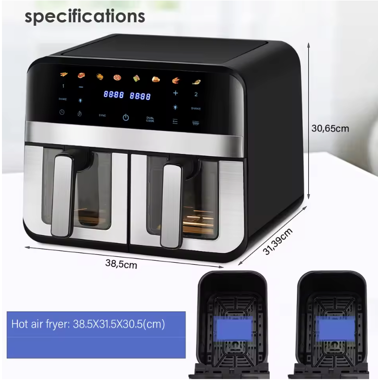 XL Airfryer 11,5L met Dubbele Mand en Kijkvenster