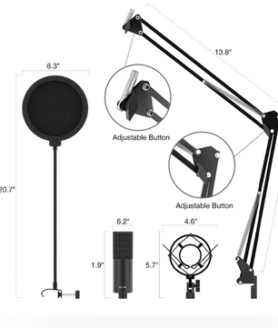USB Studio Microfoon met Arm – Podcast en Recording Set