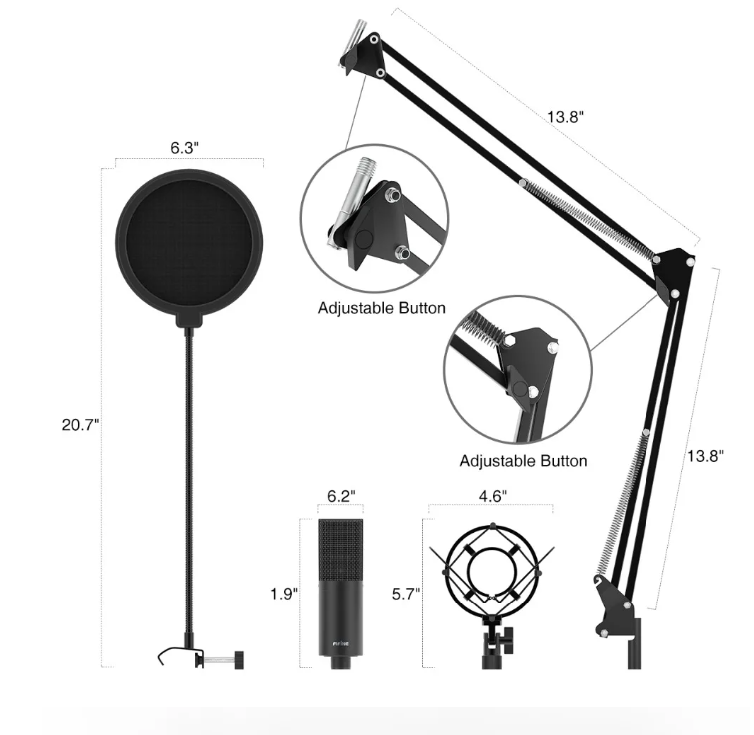 USB Studio Microfoon met Arm – Podcast en Recording Set