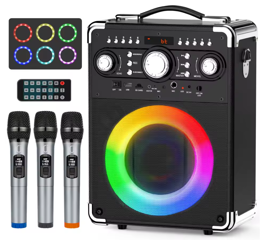 Karaoke Speaker met 3 Microfoons – Bluetooth Party Speaker LED