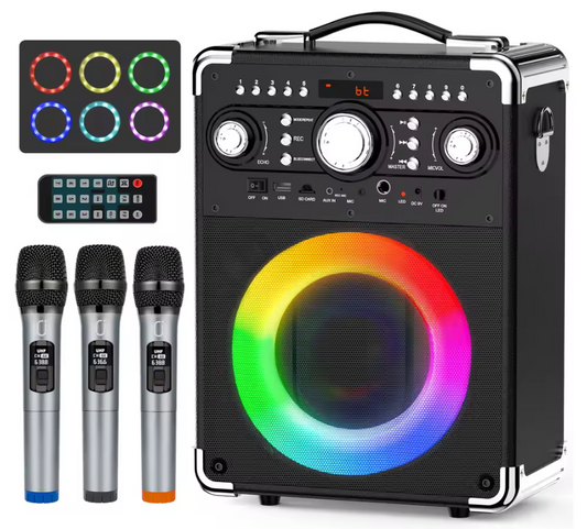 Karaoke Speaker met 3 Microfoons – Bluetooth Party Speaker LED