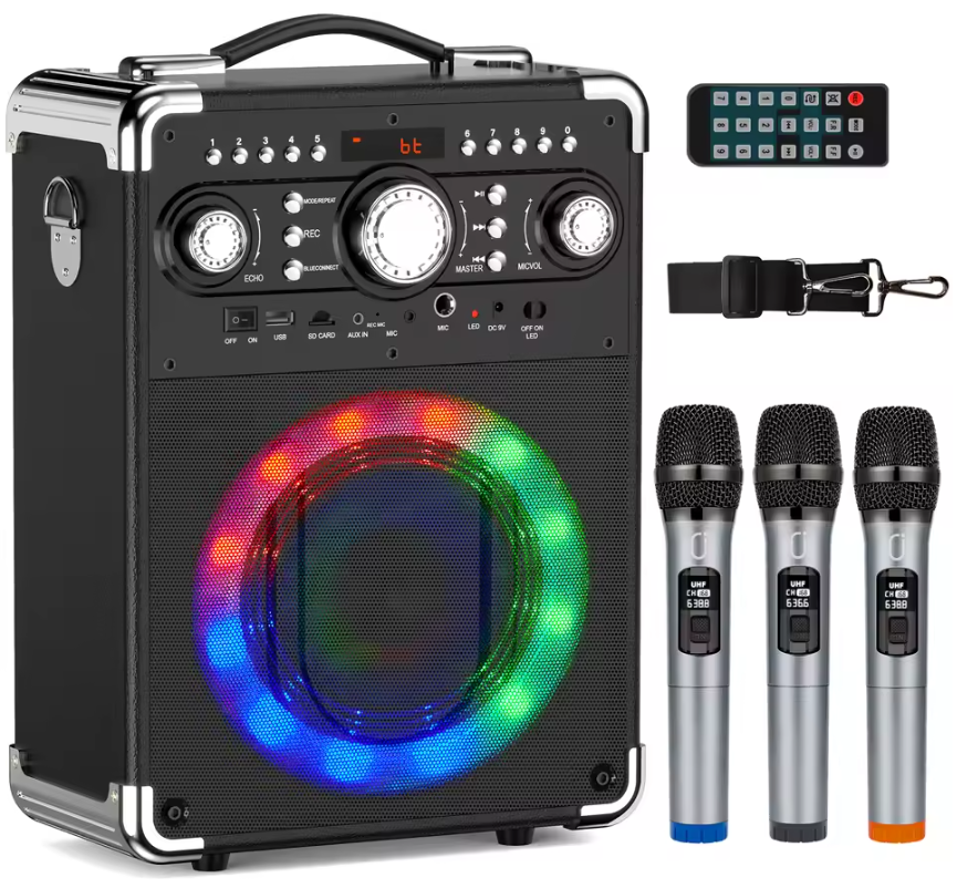 Karaoke Speaker met 3 Microfoons – Bluetooth Party Speaker LED
