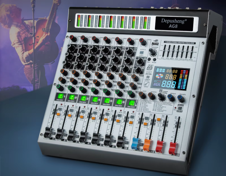 8 Kanaals Audio Mixer – DJ Mengpaneel met Bluetooth, USB en 48V Phantom Power