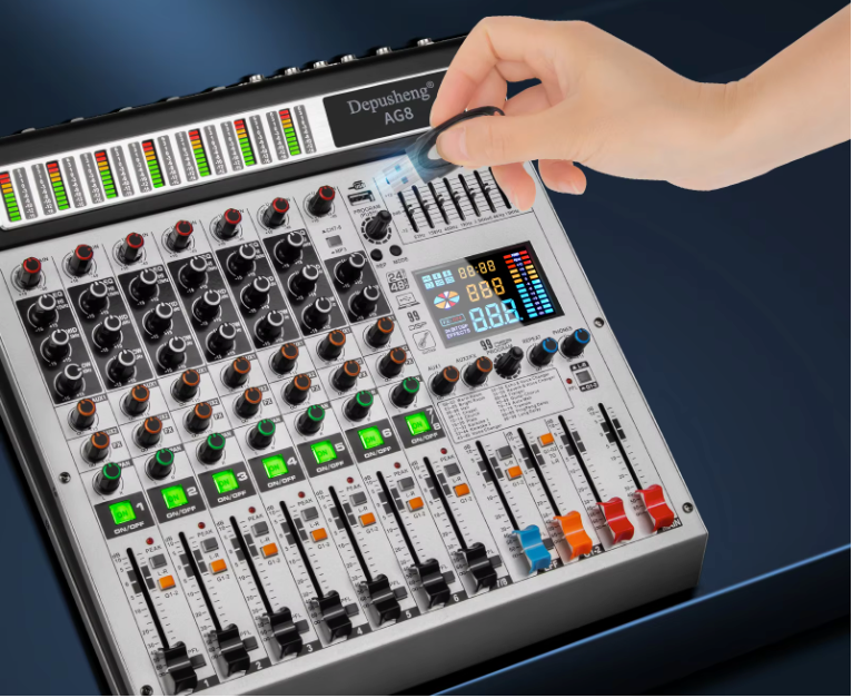 8 Kanaals Audio Mixer – DJ Mengpaneel met Bluetooth, USB en 48V Phantom Power