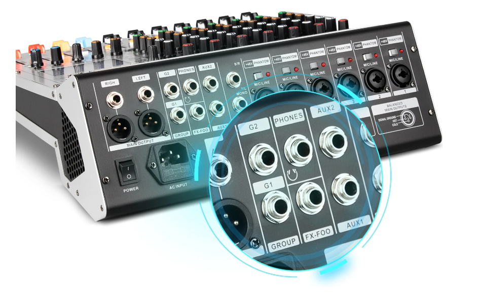 8 Kanaals Audio Mixer – DJ Mengpaneel met Bluetooth, USB en 48V Phantom Power