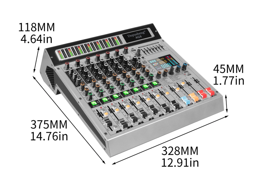 8 Kanaals Audio Mixer – DJ Mengpaneel met Bluetooth, USB en 48V Phantom Power