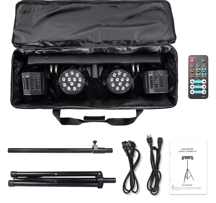 DJ Lichtset 60W RGBW – LED Par en Beam Effect met Statief en Tas