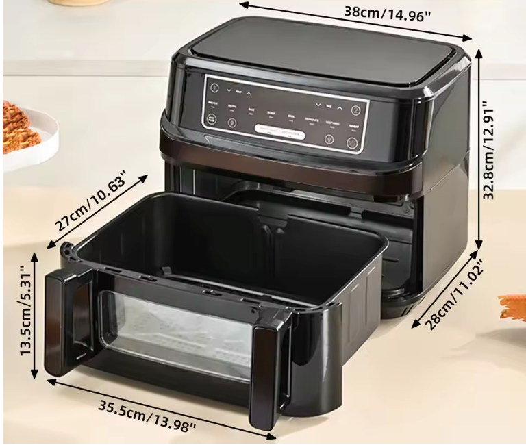 Airfryer 12L XXL – Dubbele Kamer met Touchscreen en Kijkvenster