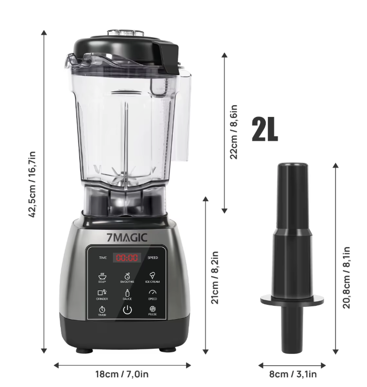 Blender 2000W 2L – Krachtige Smoothie Maker met 6 RVS Messen en Timer