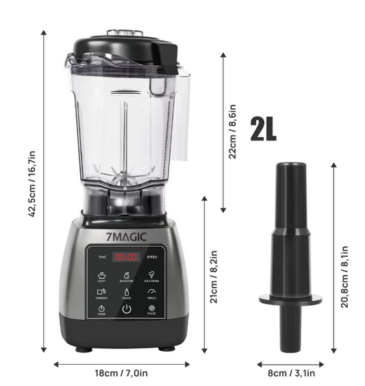 Blender 2000W 2L – Krachtige Smoothie Maker met 6 RVS Messen en Timer