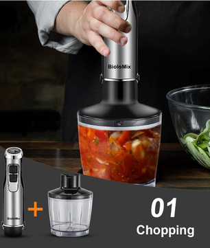 Staafmixer 1200W 4-in-1 – Hand Blender met Hakmolen, Garde en Beker
