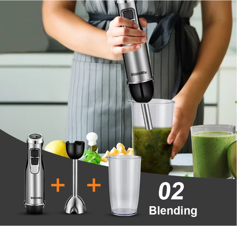 Staafmixer 1200W 4-in-1 – Hand Blender met Hakmolen, Garde en Beker