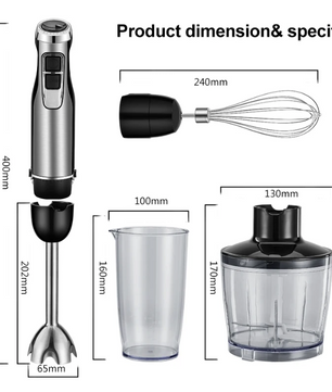 Staafmixer 1200W 4-in-1 – Hand Blender met Hakmolen, Garde en Beker