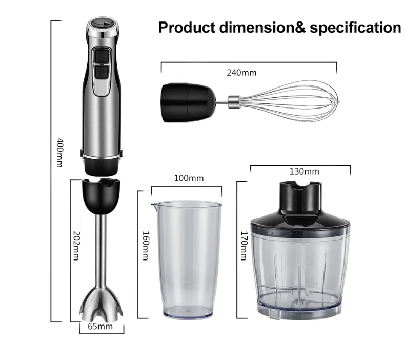 Staafmixer 1200W 4-in-1 – Hand Blender met Hakmolen, Garde en Beker