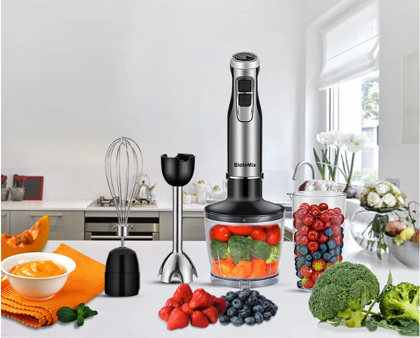 Staafmixer 1200W 4-in-1 – Hand Blender met Hakmolen, Garde en Beker