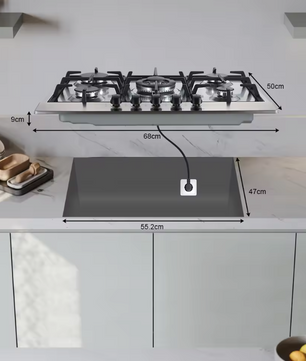Gaskookplaat 68cm 5-Pits – RVS Inbouw Gasfornuis met LPG en Aardgas