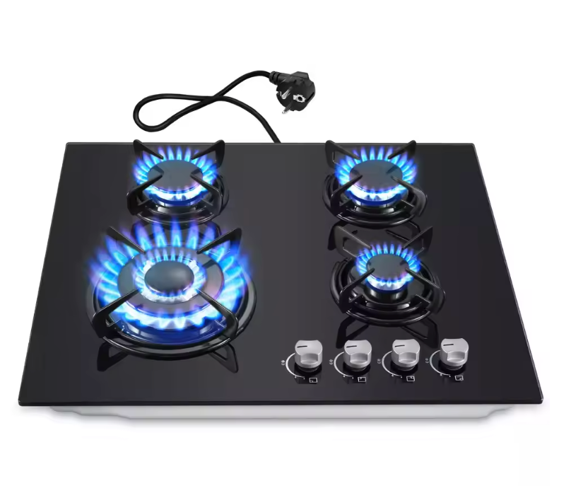 Gaskookplaat 60cm 4-Pits – Glazen Inbouw Kookplaat LPG/Aardgas
