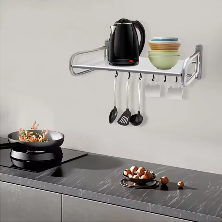 Magnetron Wandplank RVS – Keukenrek met 6 Haken en 30kg Draagkracht