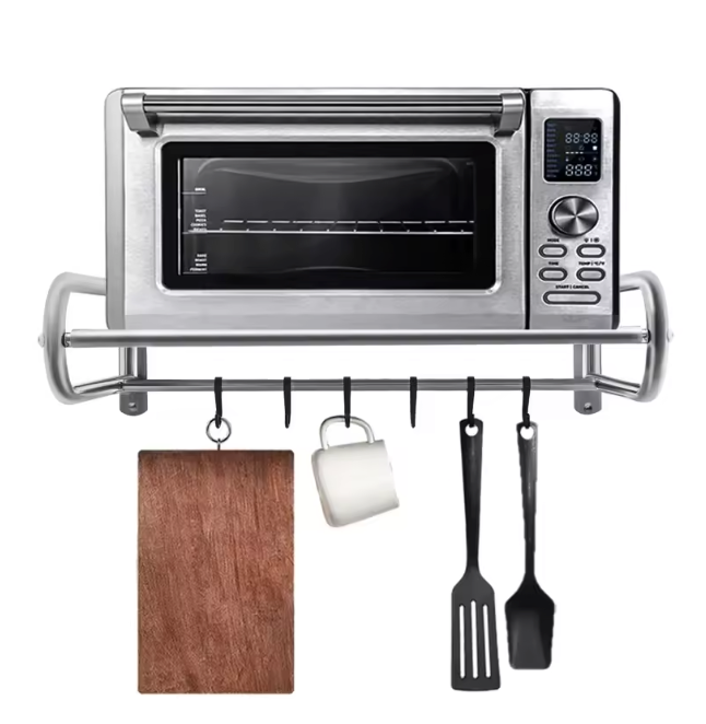 Magnetron Wandplank RVS – Keukenrek met 6 Haken en 30kg Draagkracht