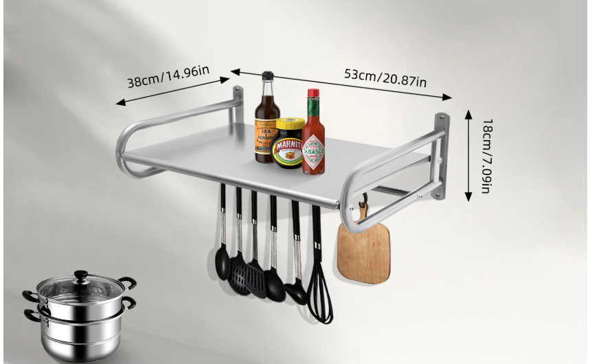 Magnetron Wandplank RVS – Keukenrek met 6 Haken en 30kg Draagkracht