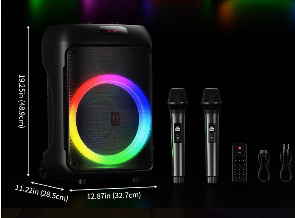 Karaoke Set met 2 Draadloze Microfoons – Bluetooth Speaker met RGB Licht