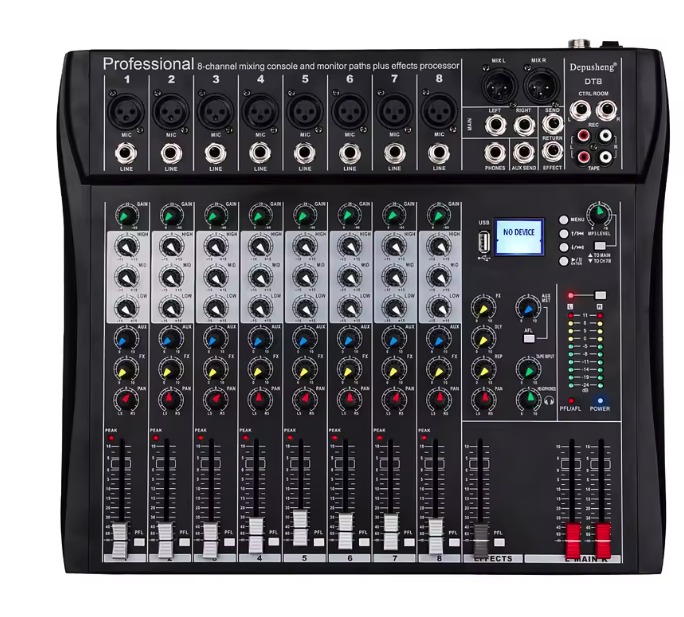 Professionele Audio Mixer 6/8/12 Kanalen – DJ Mengpaneel met FX, Phantom Power en MP3