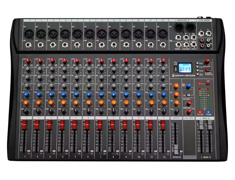 Professionele Audio Mixer 6/8/12 Kanalen – DJ Mengpaneel met FX, Phantom Power en MP3