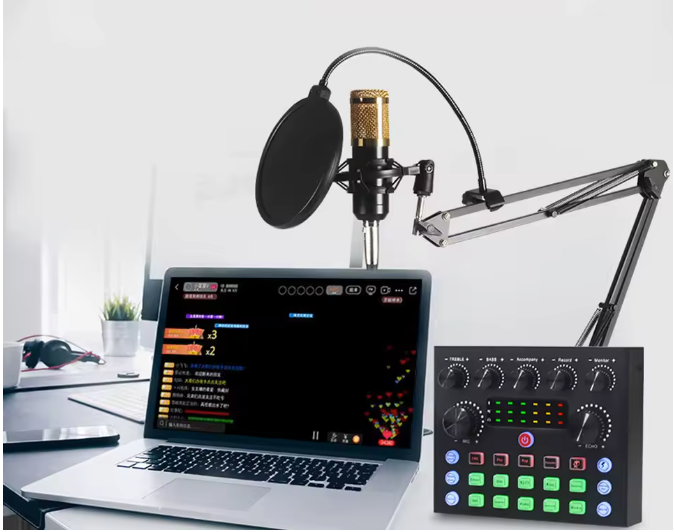 Podcast Set met Microfoon – Live Sound Card Audio Interface voor Streaming en Opname