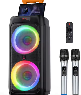Karaoke Set met 2 Draadloze Microfoons – Bluetooth Party Speaker met Disco Licht
